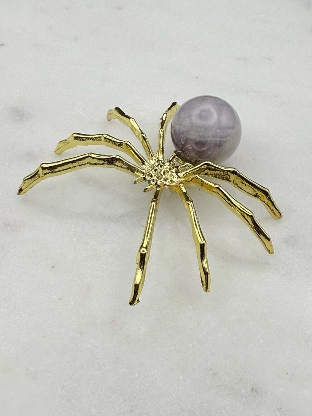 Amethyst Crystal Sphere Gold Metal Small Spider Figurine